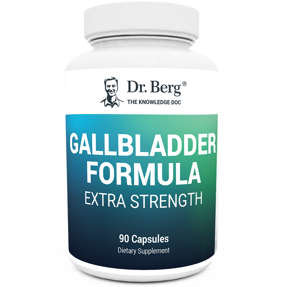 Gallbladder Formula Extra Strength, 90 capsules, front view, bottle with Dr. Berg branding.