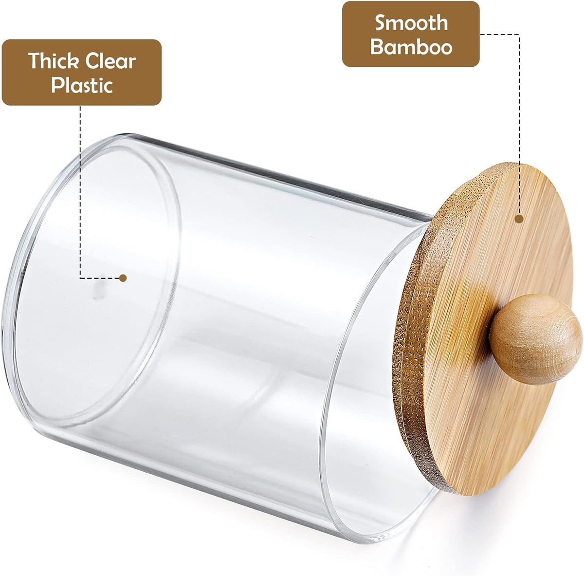 Veyqix 4 Pack Clear Bathroom Storage Jars with Bamboo Lids, Makeup Organizer Containers